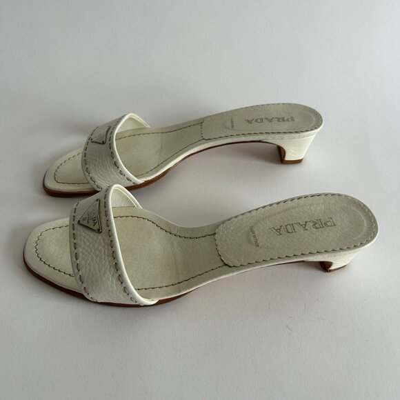 PRADA WHITE LEATHER MULES - Picture 3 of 9